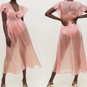 NWT Reformation Glory Sheer Organza Midi Dress In Ballerina Pink $278